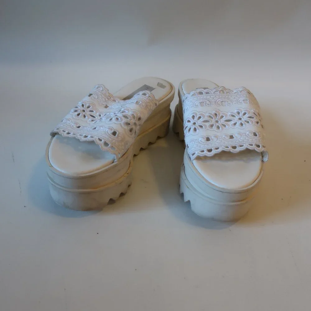 WOMENS STELLA MCCARTNEY WHITE EYELET PLATFORM SANDAL SLIDES 36.5 US/6.5 * - Picture 3 of 10